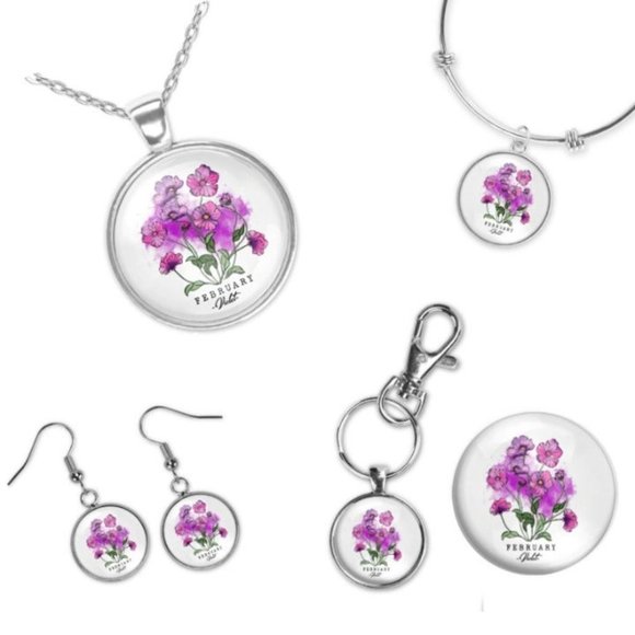 February Violet Birth Flower Silver Glass Dangle Earrings New Hypoallergenic - Picture 3 of 3